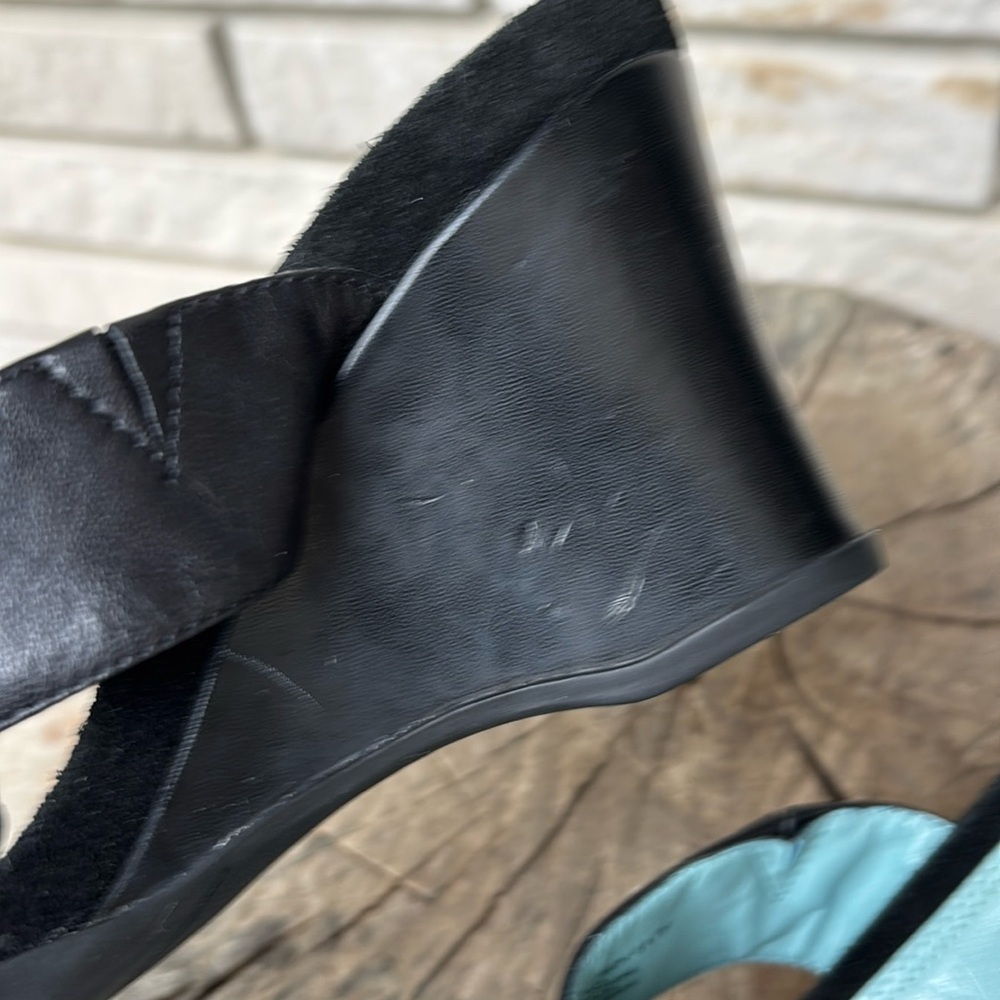Rockport Black Leather & Suede Wedge Slip on Sandals - Picture 10 of 11
